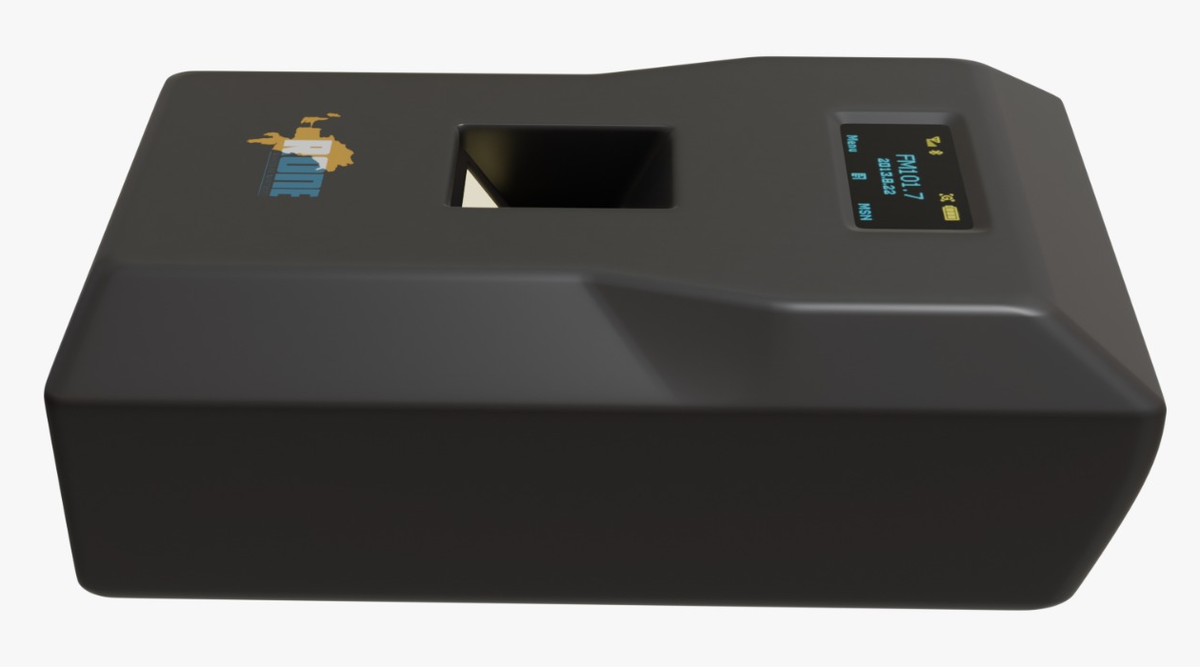 ROne portable fingerprint attendance device, angled view